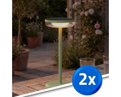 Solar tafellamp buiten ‘Vita’ - Voordeelset van 2 stuks - Groen - USB-C oplaadbaar - Warm wit licht 2700K - Buitenlamp op zonne-energie - Solar tuinverlichting