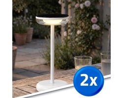 Solar tafellamp buiten ‘Vita’ - Voordeelset van 2 stuks - Wit - USB-C oplaadbaar - Warm wit licht 2700K - Buitenlamp op zonne-energie - Solar tuinverlichting