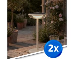 Solar tafellamp buiten ‘Vita’ - Voordeelset van 2 stuks - Zandkleur - USB-C oplaadbaar - Warm wit licht 2700K - Buitenlamp op zonne-energie - Solar tuinverlichting