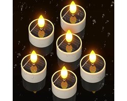 Solar Theelichtjes Set - 6 Stuks LED Tuinkaarsen - Dusk to Dawn - Flickering Flameless Kaarsen - Waterdichte Buitenkaarsen - Decoratieve Lantaarn Kaarsjes - Voor Tuin, Raam, Camping en Huisdecoratie