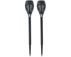 Solar tuinlamp fakkels/toortsen - 2x - met vlam effect - zwart - 48 cm - op steker - Tuinverlichting - Tuinlampen - op zonne-energie