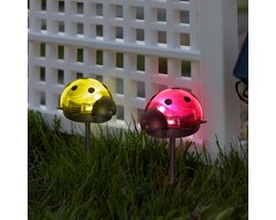 Solar Tuinlamp LED op Zonne-Energie – Lieveheersbeestje Decoratielamp Buiten – Rood/Geel – 1 Koel Witte LED – Met Grondpen – Automatisch Aan/Uit – Sfeerverlichting voor Tuin [11240B]