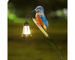 Solar Tuinlamp - Schattige Kolibrie Decoratie met Lantaarn - Waterdichte LED Metal Staak voor Tuin, Pad - Perfect Cadeau voor Vrouwen, Moeders, Oma's - Blauw - 97cm - 1 Stuk
