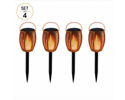 Solar Tuinlampen Set van 4 – LED Vlameffect Buitenlampen – Solar Tuinfakkels op Zonne Energie – Waterdicht IP65 – Draadloze Tuinverlichting