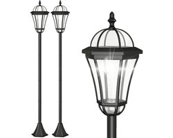 Solar Tuinlantaarn Set van 2 - Solar Tuinverlichting - Solar Lantaarn met LED - Tuinfakkel op Zonne Energie - IP44 - Weerbestendige Padverlichting - Solarlamp voor Buiten - Tuin & Balkon - Zwart
