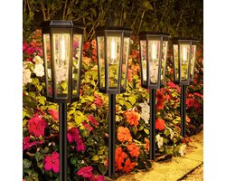 Solar Tuinverlichting - 4 Stuks - Tuinfakkels op Zonne-energie - Warm Wit Licht - Luxe Monokristallijn Paneel - IP44 Waterdicht - Decoratieve Buitenlampen voor Tuin & Terras - Zwart
