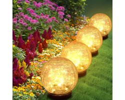Solar Tuinverlichting decoratief bollen - 4 Stuks Buitenverlichting met 120 LED - Solar Lights outdoor met Dag/Nacht Sensor - IP44 waterdicht - Padverlichting (Warm Wit)