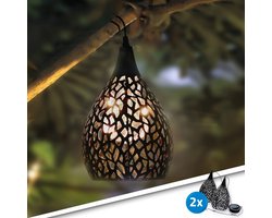 Solar tuinverlichting - Hanglamp 'Saga' - Voordeelset van 2 stuks - Warm wit licht - Schemersensor - Buitenlamp op zonne-energie - Zwart