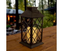 Solar tuinverlichting - Lantaarn 'Candle II' - Met kaars - Extra warm wit licht - Lantaarnpaal voor buiten - Buitenlamp op zonne-energie