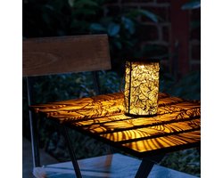 Solar tuinverlichting lantaarn Eron - Tafellamp en hanglamp - Warm wit licht - Bijzonder lichteffect - Buitenlamp op zonne-energie - Draagbaar - Waterdicht - Zwart - Metaal