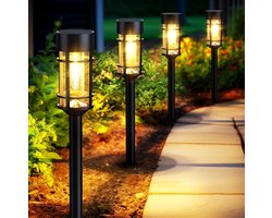 Solar Tuinverlichting - LED Buitenlampen Waterdicht - Glazen Kap met Metaal - Voor Pad, Gazon en Oprit - 3000K Warm Wit - 8 Lampen