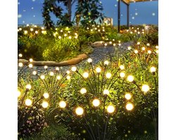 Solar tuinverlichting, LED-schommellampen op zonne-energie, waterdichte buitenverlichting, warmwitte decoratieve buitenverlichting met vuurvliegjes, tuindecoratie, terras-, veranda- en paddecoratie, tuincadeaus (4-pack)
