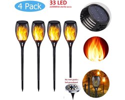 Solar tuinverlichting op zonne energie tuinfakkels Set 4 stuks lantaarn buitenverlichting tuinfakkels 33 led buiten tuinlamp 58cm met Gratis Led grondspot