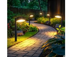 Solar Tuinverlichting Pad - 8 Stuks - 12 LED - Tuinverlichting op Zonne Energie - Waterdicht IP65 - Priklamp / Tuinfakkels - Buitenlampen voor Gazon, Terras & Balkon - Zwart