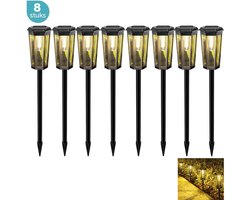 Solar tuinverlichting pad 8Stuks - Tuinverlichting op Zonne Energie - Tuinverlichting - Priklamp op zonne-energie -Tuinfakkels op Zonne Energie -Buitenlampen op zonne-energie - Zwart
