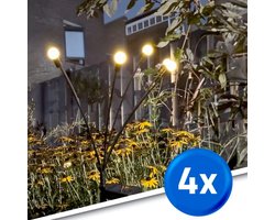 Solar tuinverlichting pad 'Miami' - Set van 4 priklampen - Warm wit licht (2700K) - 12 lumen - IP44 - Buitenlamp op zonne-energie