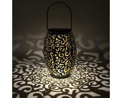 Solar tuinverlichting - Tafellamp 'Agadir' - Mooi lichteffect - Warm wit licht - Metaal - 23cm hoog - Oosterse lamp - Arabische tafellamp - Camping lamp oplaadbaar - Kampeerlamp - Buitenlamp op zonne-energie