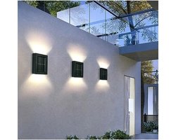 Solar Tuinverlichting VUBIO - 2 STUKS - Tuinverlichting op zonne-energie - Solar Wandlamp voor buiten - Boven en onder verlichting - Warm Wit licht - 10CM