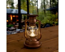 Solar tuinverlichting - Windlicht 'Oil' - Brons - Warm wit licht - Vintage tafellamp - Buitenlamp op zonne-energie