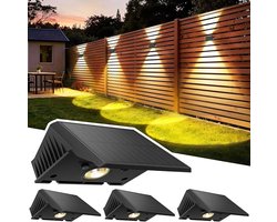 Solar Wandlamp 4 Stuks - Buitenlamp op Zonne Energie - Up & Down Light - Warm Wit - IP67 Waterdicht - Draadloze Tuinverlichting voor Schutting Terras Gevel en Tuin