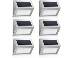Solar Wandlamp Buiten - 6 Stuks - RVS - Warm Licht 3000K - IP65 Waterdicht - Automatisch Aan/Uit - Tuinverlichting voor Schutting, Trap en Pad