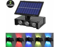 Solar Wandlamp Buiten – 7 Kleuren LED – Oplaadbaar via Zonne-energie – Waterdicht – Bewegingssensor - 2 stuks - Zwart