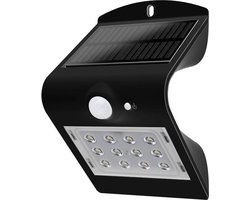Solar wandlamp buiten 'Carl I' - Warm wit licht - Buitenlamp met sensor - Tuinverlichting met sensor - Schijnwerper met bewegingssensor - Buitenlamp op zonne-energie - Zwart