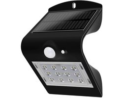 Solar wandlamp buiten 'Carl I' - Warm wit licht - Buitenlamp met sensor - Tuinverlichting met sensor - Schijnwerper met bewegingssensor - Buitenlamp op zonne-energie - Zwart
