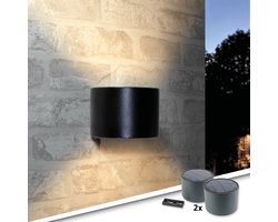 Solar wandlamp buiten 'Emme' - Rond - Set van 2 stuks - Up down light - Warm wit licht (2700K) - IP54 - 20 lumen - Tuinverlichting op zonne-energie - Zwart