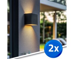 Solar wandlamp buiten 'Emme' - Voordeelset van 2 stuks - Up down light - Rechte afwerking - Tuinverlichting - Buitenlamp op zonne-energie - Zwart