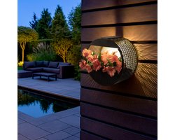 Solar wandlamp buiten 'Flor' - Wandlamp met plantenbakje - Rond - Solar tuinverlichting - Tuinverlichting op zonne-energie