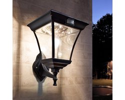 Solar wandlamp buiten 'London' - Helder wit licht - Wandlamp op zonne-energie - Klassieke buitenlamp - Zwart