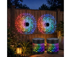 Solar Wandlamp Buiten met Kleurwisseling - Solar Schuttinglamp - Set van 2 - Zonne-Mandala Verlichting - 7 Kleuren - Waterdicht - RGB Gekleurde Tuinverlichting - Tuinverlichting Op Zonne-energie Geschikt Voor Schutting - 8.4 x 8.1cm - Zwart