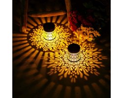 Solar Wandlamp Buiten met Kleurwisseling - Solar Schuttinglamp - Set van 2 - Zonne-Pioen Verlichting - Beige Licht - Waterdicht - RGB Gekleurde Tuinverlichting - Tuinverlichting Op Zonne-energie Geschikt Voor Schutting - 8.4 x 8.1cm - Zwart