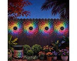 Solar Wandlamp Buiten met Mandala-projectie en Kleurwisseling (7 Kleuren) - Decoratieve Solar Schuttinglampen - RGB Gekleurde Tuinverlichting - Solar Lampen Tuin RGB - Waterdicht - Sfeerlampen voor Schutting & Wand - 1 Stuks - SOLLBRY®
