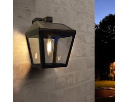 Solar wandlamp buiten 'Noah' - Buitenlamp met LED filament lamp - Tuinverlichting op zonne-energie geschikt voor de schutting - Zwart