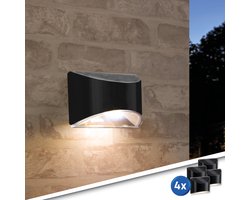 Solar wandlamp buiten 'Quinn' - Voordeelset van 4 stuks - Down light - Tuinverlichting op zonne-energie geschikt voor schutting - Zwart