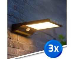 Solar wandlamp buiten 'Slim' - Voordeelset 3 stuks - Schijnwerper met bewegingssensor - Buitenlamp met sensor - Tuinverlichting op zonne-energie geschikt voor schutting - Zwart
