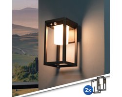 Solar wandlamp buiten 'Svea' - Voordeelset van 2 stuks - Warm wit licht - 4 lichtstanden - Buitenlamp op zonne-energie - Industriële wandlamp - Metaal - Zwart