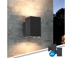 Solar wandlamp buiten 'Sverre' recht - Up down light - Voordeelset van 2 stuks - 2 lichtstanden - Warm wit licht - 2 lichtstanden -Tuinverlichting op zonne-energie geschikt voor schutting - Zwart