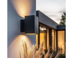 Solar wandlamp buiten 'Sverre' recht - Up down light - Warm wit licht (2700K) - 50 lumen - IP54 - Met schemersensor - Tuinverlichting op zonne-energie geschikt voor schutting - Zwart