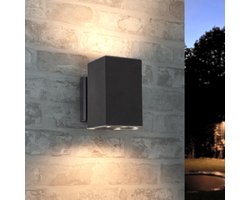 Solar wandlamp buiten 'Sverre' recht - Up down light - Warm wit licht - Tuinverlichting op zonne-energie geschikt voor schutting - Zwart