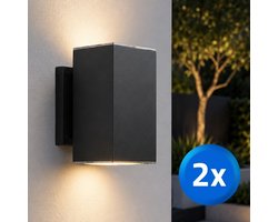 Solar wandlamp buiten ‘Sverre’ recht XL - Set van 2 stuks - Up down light - Warm wit licht (2700K) - 120 lumen - IP54 - Tuinverlichting op zonne-energie geschikt voor schutting - Zwart