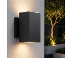 Solar wandlamp buiten ‘Sverre’ recht XL - Up down light - Warm wit licht (2700K) - 120 lumen - IP54 - USB oplaadbaar - Tuinverlichting op zonne-energie geschikt voor schutting - Zwart