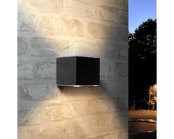 Solar wandlamp buiten - Up down light 'Emme' - Rechte afwerking - Tuinverlichting op zonne-energie geschikt voor schutting - Zwart