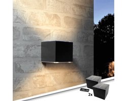 Solar wandlamp buiten - Up down light 'Emme' - Voordeelset van 2 stuks - Rechte afwerking - Tuinverlichting op zonne-energie geschikt voor schutting - Zwart