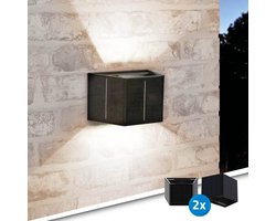 Solar wandlamp Ebbe - Voordeelset van 2 - Warm wit licht - Up-down light - Tuinverlichting geschikt voor de schutting - Buitenlamp op zonne-energie - Zwart
