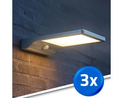 Solar wandlamp 'Slim' - Voordeelset 3 stuks - Buitenlamp met sensor - Tuinverlichting met sensor - Schijnwerper met bewegingssensor - Tuinverlichting op zonne-energie geschikt voor schutting - Zilver