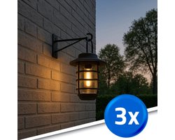 Solar wandlamp 'Sting' - Voordeelset 3 stuks - Trendy zwart - Metaal - Met schemersensor - Tuinverlichting - Buitenlampen zonne-energie