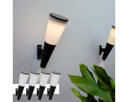 Solar wandlamp 'Torch' - Voordeelset van 4 stuks - Buitenlamp op zonne-energie - Moderne wandlamp voor de schutting of gevel - Zwart